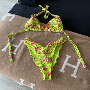 Floral Green and Pink Bikini Set